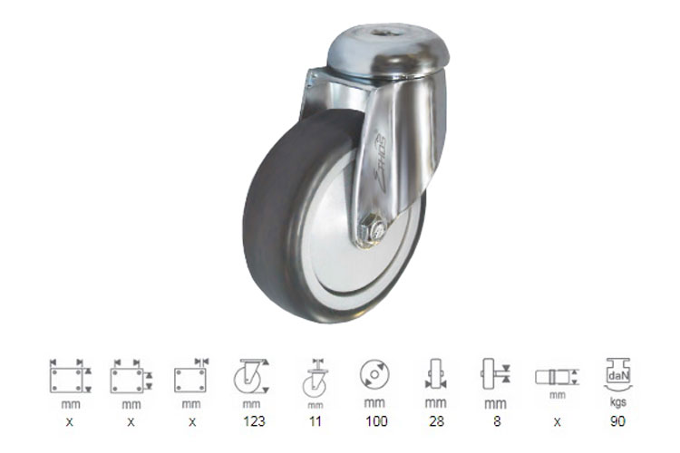 Medium load rubber wheel series 230 swivel shaft Ethos 211TPE100H10