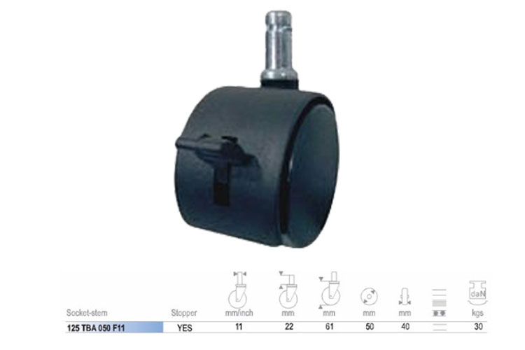 Bánh xe nhựa nội thất dòng 120 trục xoay có thắng Ethos 125TBA050F11
