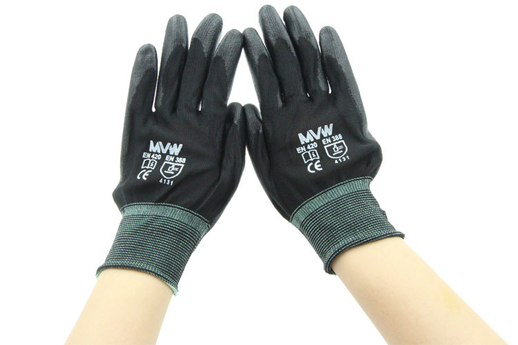 Găng tay bảo hộ MVW màu đen phủ PU lòng bàn tay MVW-BPPC-300M
