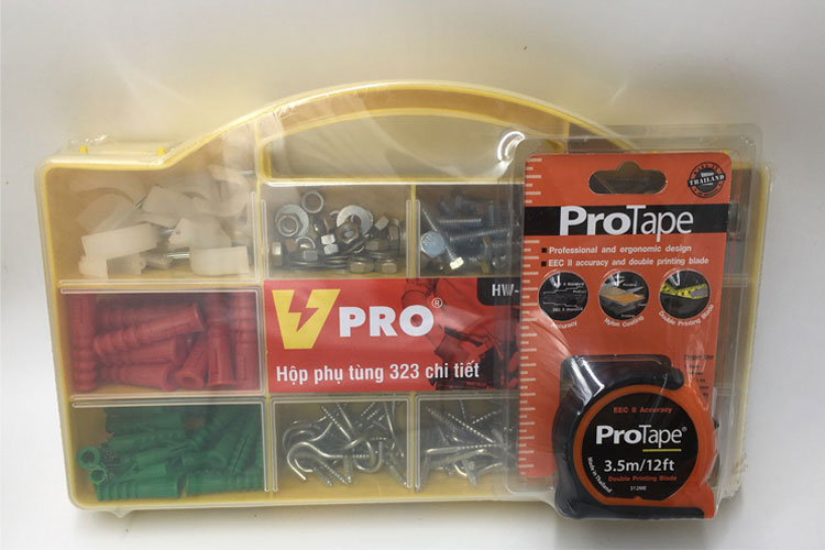 Hộp phụ tùng tiện dụng VPRO HW-001 (màu vàng) tặng thước cuộn 3.5m ProTape