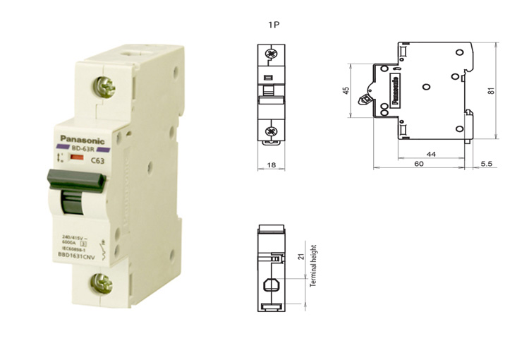 Cầu dao tép 1P 20A 240VAC/415VAC Panasonic BBD1201CNV