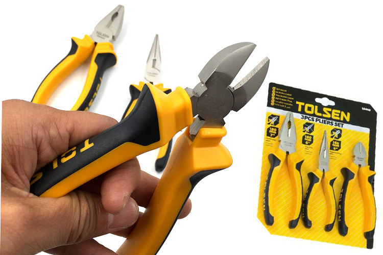 Set of 3 sharp-toothed pliers 180/160/160mm coated with Nicke Tolsen 10400