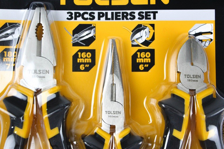 Set of 3 sharp-toothed cutting pliers 180/160/160mm coated with Nicke Tolsen 10400
