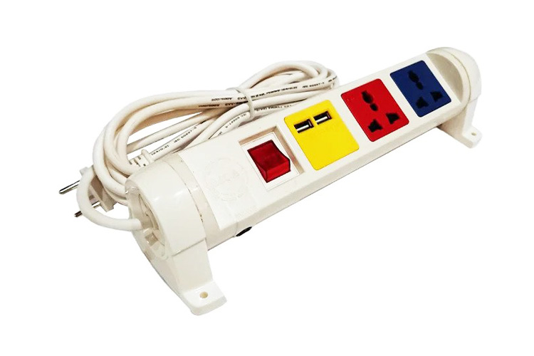 Ổ cắm điện đa năng xoay có cổng sạc USB 5V-1A 3 ổ cắm dây 3m trắng 2200W - 3300W LiOA 3D32WN2XUSB