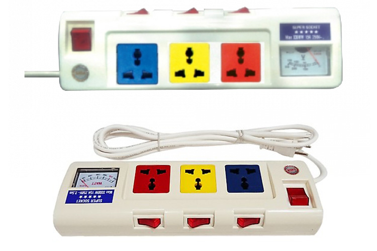 Ổ cắm điện 3 ổ cắm dây 2.5m có đồng hồ báo điện áp 3300w LiOA 3OFSSA2.5-2