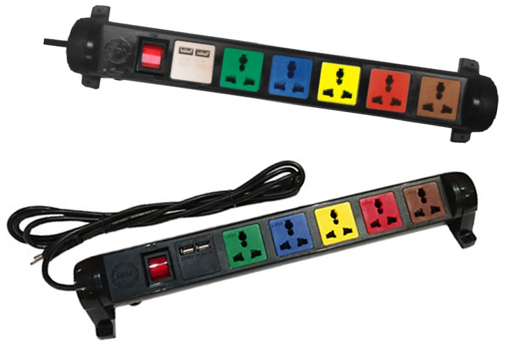 Ổ cắm điện đa năng xoay có cổng sạc USB 5V-1A 6 ổ cắm dây 3m 2200W - 3300W LiOA 6D32N2XUSB