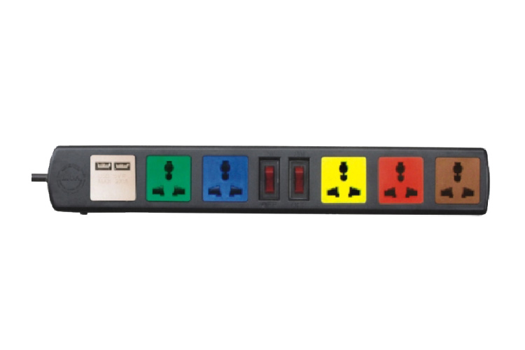 Ổ cắm điện đa năng có cổng sạc USB 5V-1A 6 ổ cắm dây 3m 2200W - 3300W LiOA 6D32NUSB