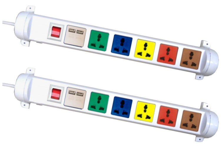 Ổ cắm điện đa năng xoay có cổng sạc USB 5V-1A 6 ổ cắm dây 3m trắng 2200W - 3300W LiOA 6D32WN2XUSB