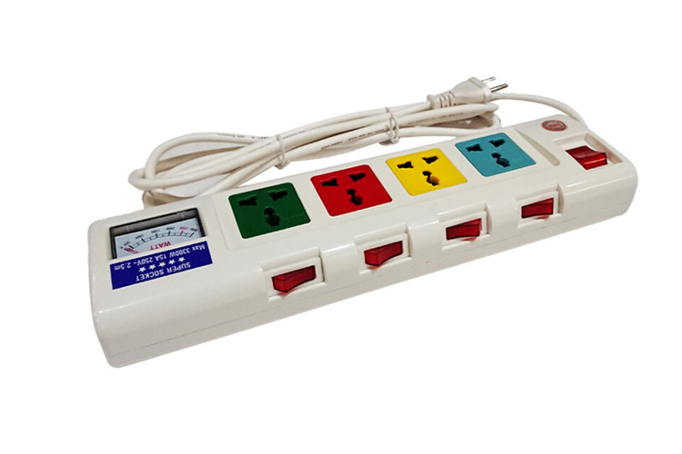 ổ cắm điện 4 ổ cắm dây 2.5m có đồng hồ báo điện áp 3300w LiOA 4OFSSA2.5-2