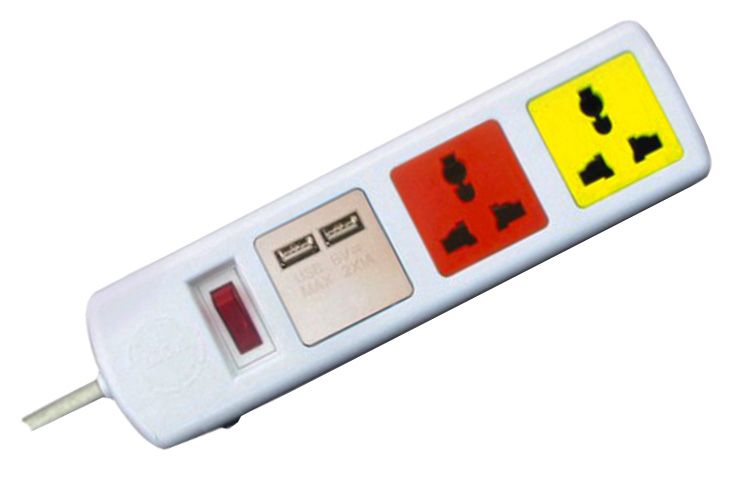 Ổ cắm điện đa năng có cổng sạc USB 5V-1A 3 ổ cắm dây 3m trắng 2200W - 3300W LiOA 3D32WNUSB