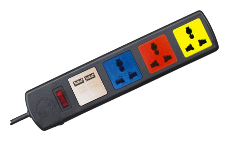 Ổ cắm điện đa năng có cổng sạc USB 5V-1A 4 ổ cắm dây 3m 2200W - 3300W LiOA 4D32NUSB