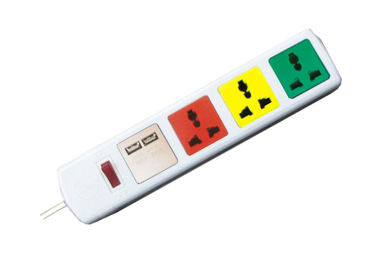 Ổ cắm điện đa năng có cổng sạc USB 5V-1A 4 ổ cắm dây 3m trắng 2200W - 3300W LiOA 4D32WNUSB