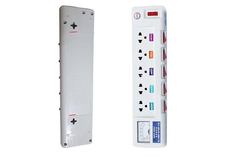 Ổ cắm điện 5 ổ cắm dây 2.5m 3 lõi có đồng hồ báo điện áp 3300w LiOA 5OFSSA2.5-3