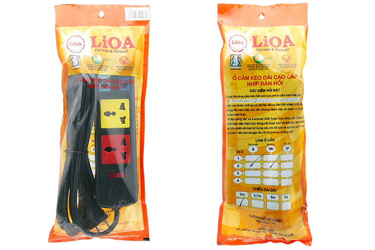 Ổ cắm điện kéo dài đa năng kết hợp 4 ổ cắm 2 lõi dây 3m 2200W - 3300W LiOA 2D2S32