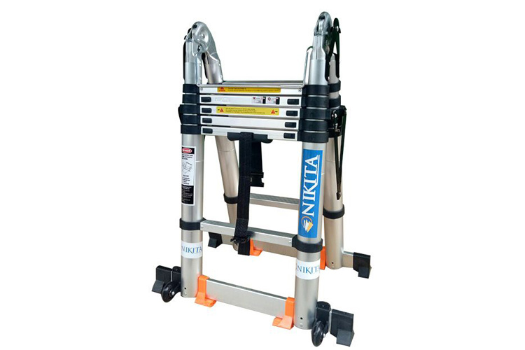 Multi-purpose retractable aluminum ladder with wheels - AID80