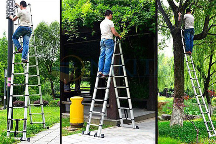Multi-purpose aluminum extension ladder with wheels - AID80