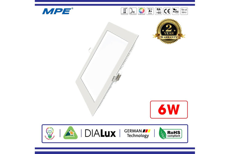 Đèn Led Panel vuông âm Dimmable 6W MPE SPL-6V/ DIM ánh sáng vàng