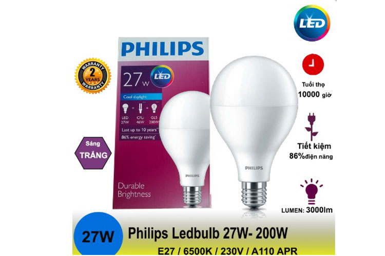 Đèn Led bulb 27W PHILIPS E27 6500K 230V A110 APR