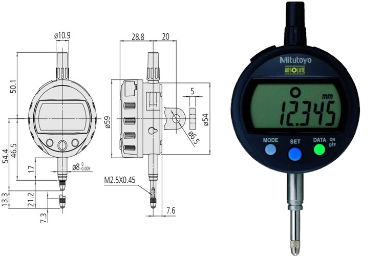 Đồng hồ so điện tử 12.7mm lưng phẳng Mitutoyo 543-390B