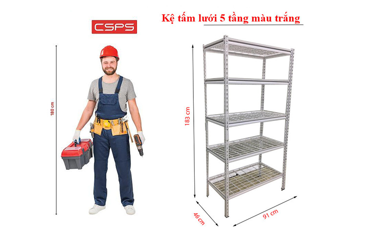 Kệ lưới trắng 5 tầng 91cm CSPS VNSV091A5BT1