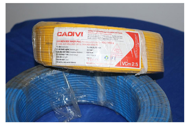 dây điện bọc nhựa 1 ruột đồng mềm CADIVI VCm 2.5