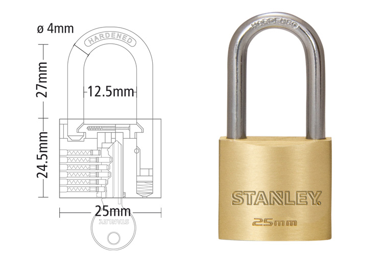 Ổ khóa đồng thau càng dài, rộng 25mm Stanley S742-041