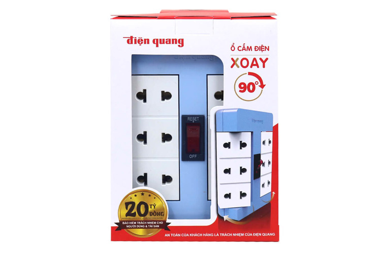 Ổ cắm Xoay 90°màu xanh dương trắng 6 lỗ Điện Quang 62228141