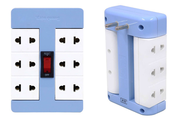 Ổ cắm Xoay 90°màu xanh dương trắng 6 lỗ Điện Quang 62228141