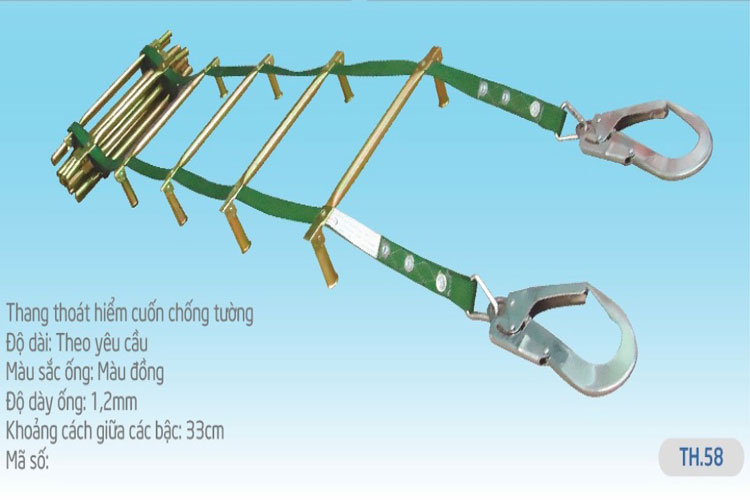 Thang cuốn thoát hiểm chống tường 2 móc màu đồng BB.Safety.BB TH.58
