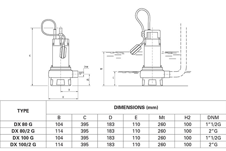 Máy bơm thả chìm thân Inox 1050W/1.4HP Pentax DX 80/2