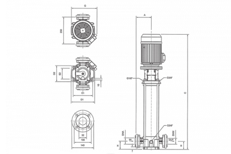 Máy bơm 7KW/9.5HP trục đứng cánh Inox Pentax U9SLG 950/18T