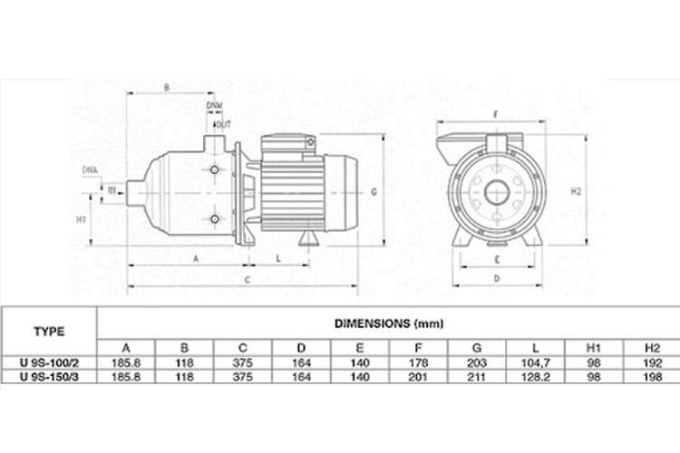 Máy bơm ly tâm đa cấp đầu Inox 1.1KW/1.5HP Pentax U9S-150/3
