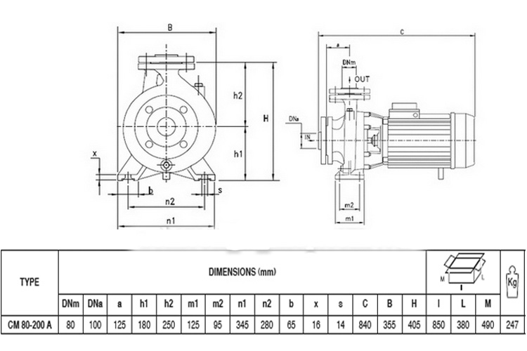 Máy bơm ly tâm 40.9-38.6m Pentax CM 80-200A
