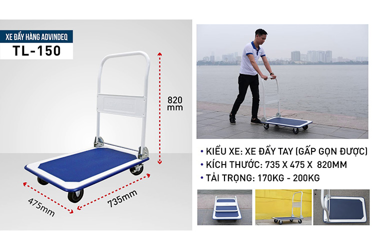 Advindeq TL-150 4-wheel trolley with a load capacity of 200kg