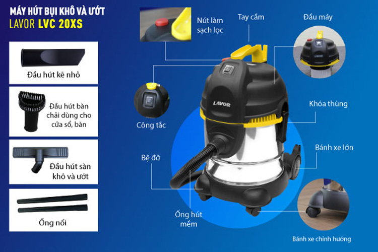 Máy hút bụi khô và ướt 20 lít Lavor LVC 20 XS