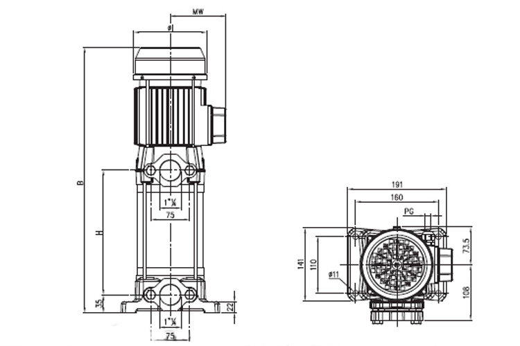 Máy bơm ly tâm 1 tầng cánh đầu Inox EBARA  EVM 32 14-0F5/30